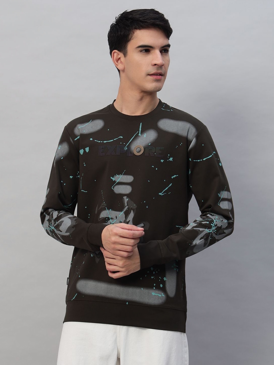 

PROFY Men Floral Printed Pockets T-shirt, Olive