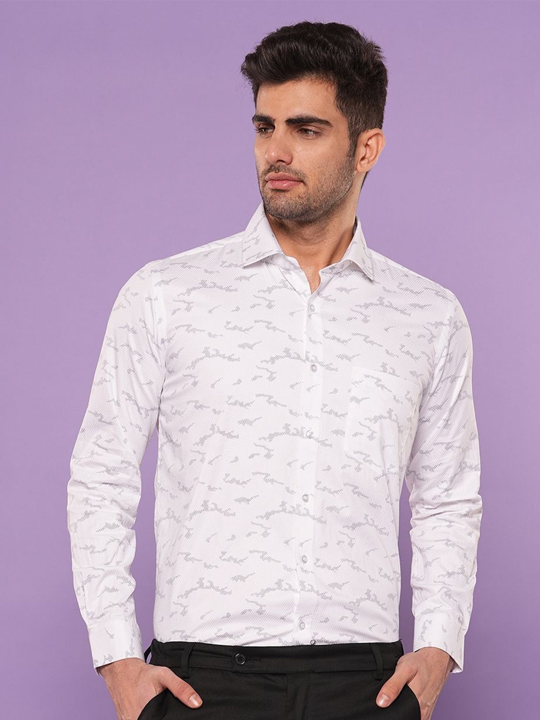 

John Philips Men Slim Fit Opaque Printed Casual Shirt, White