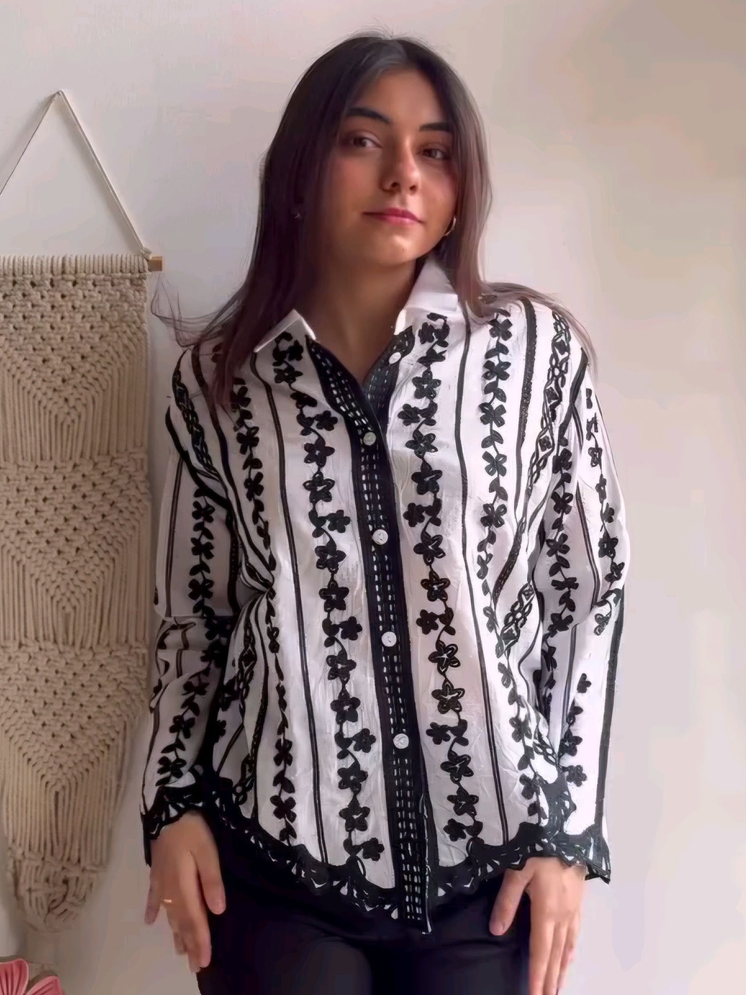 

HIGH BUY Women Comfort Semi Sheer Printed Casual Shirt, Black