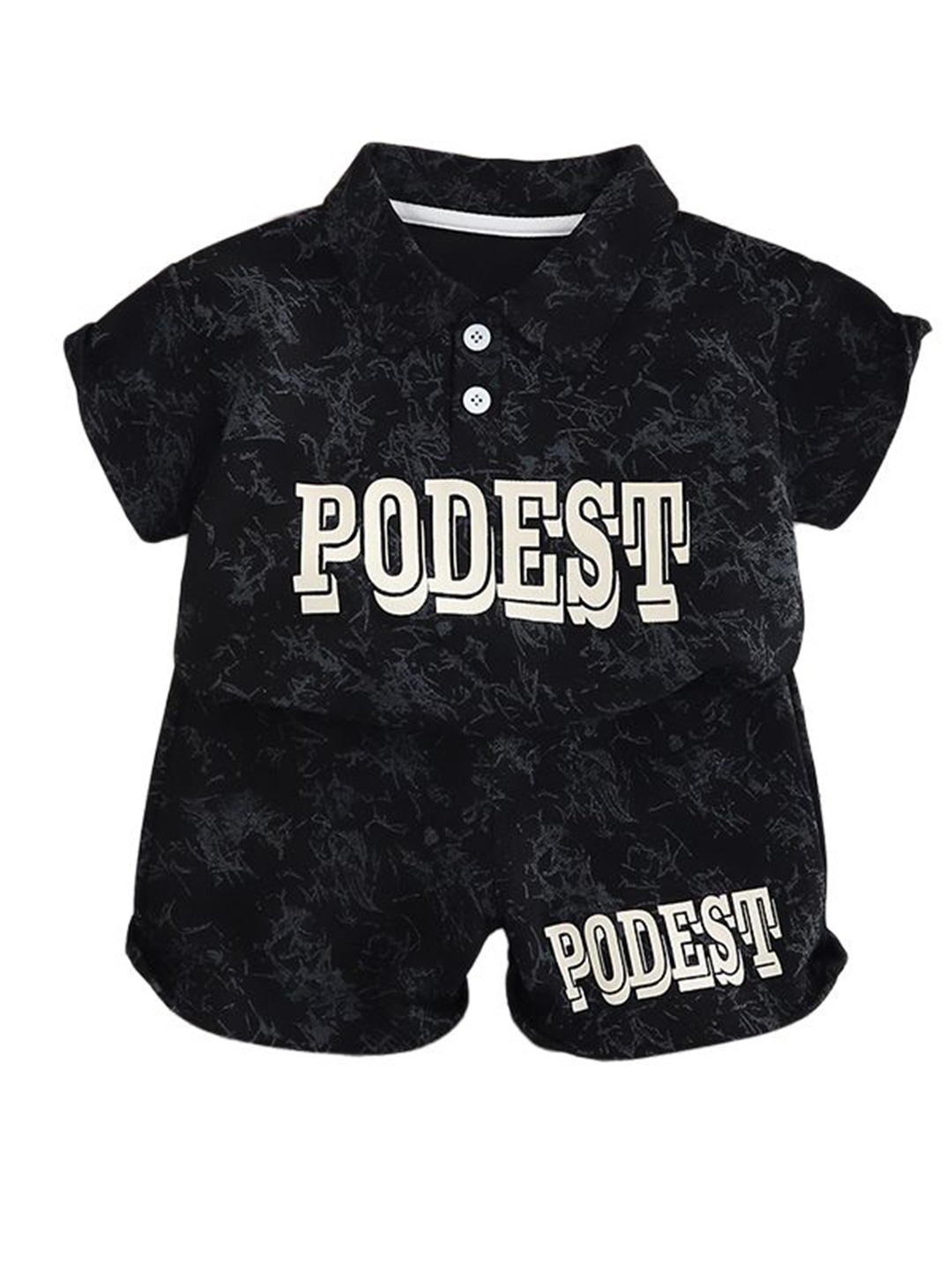 

StyleCast x Revolte Boys Printed Pure Cotton Shirt With Shorts, Black