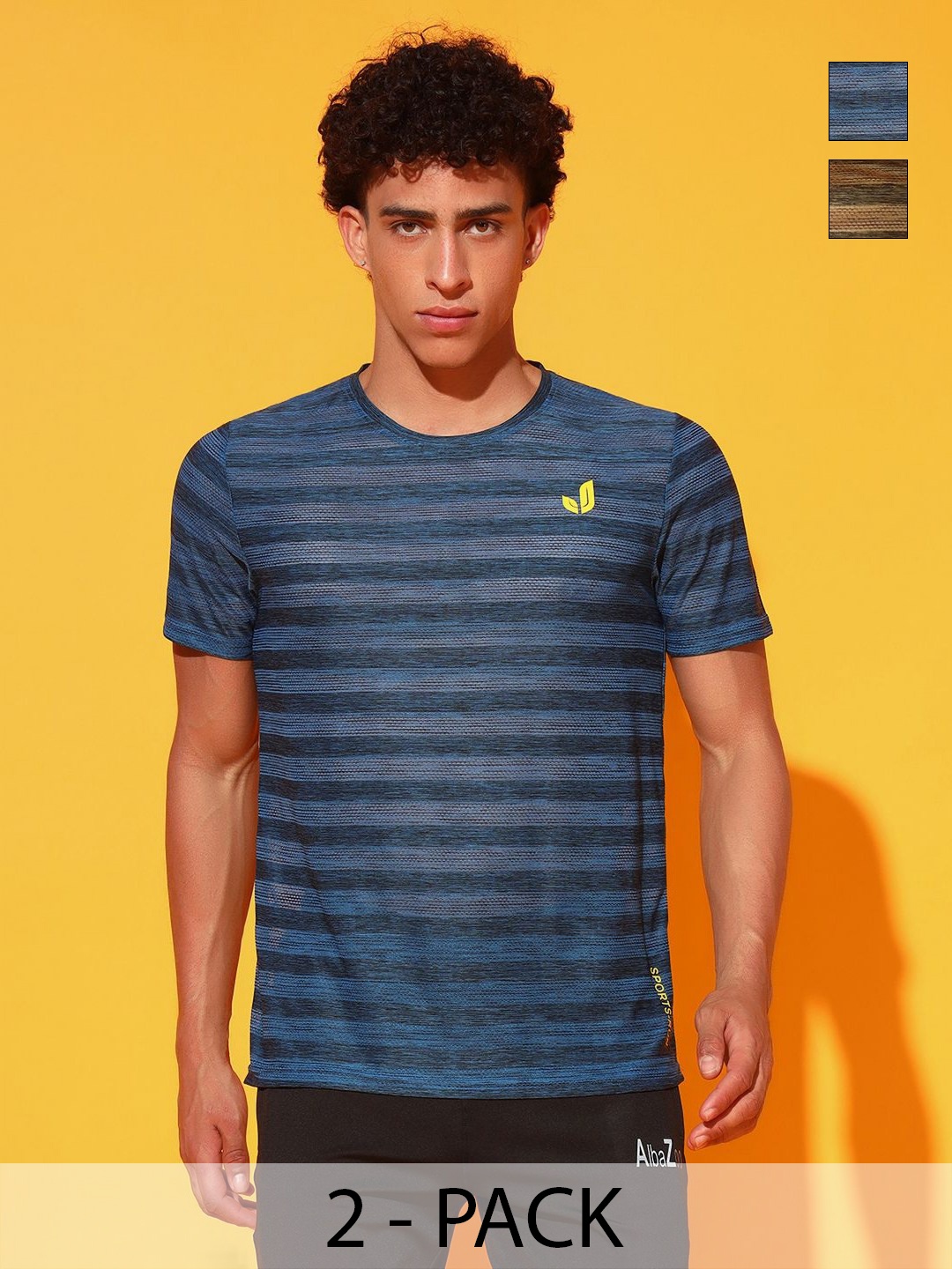 

GLITO Men 2 Striped Slim Fit T-shirt, Green