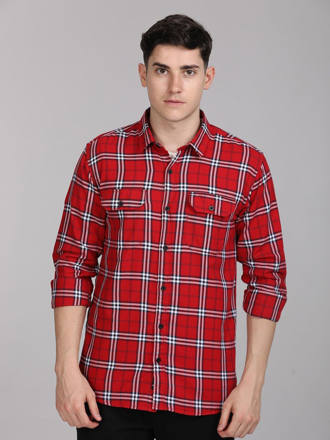 

STYLOFY Men Comfort Checked Formal Shirt, Red