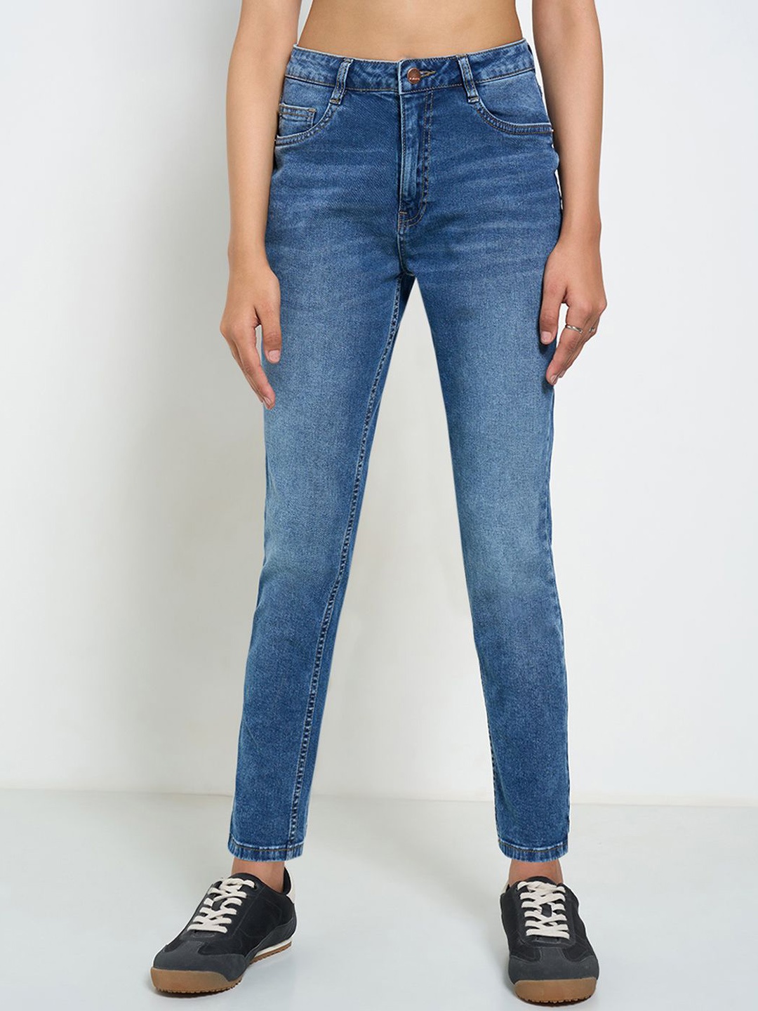 

SF JEANS by Pantaloons Women Slim Fit High-Rise Low Distress Heavy Fade Jeans, Blue