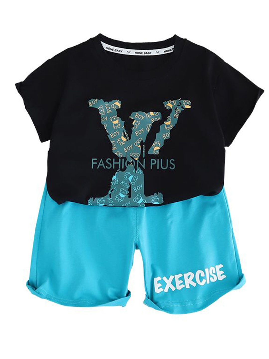 

StyleCast x Revolte Boys Printed Pure Cotton T-shirt With Shorts, Black