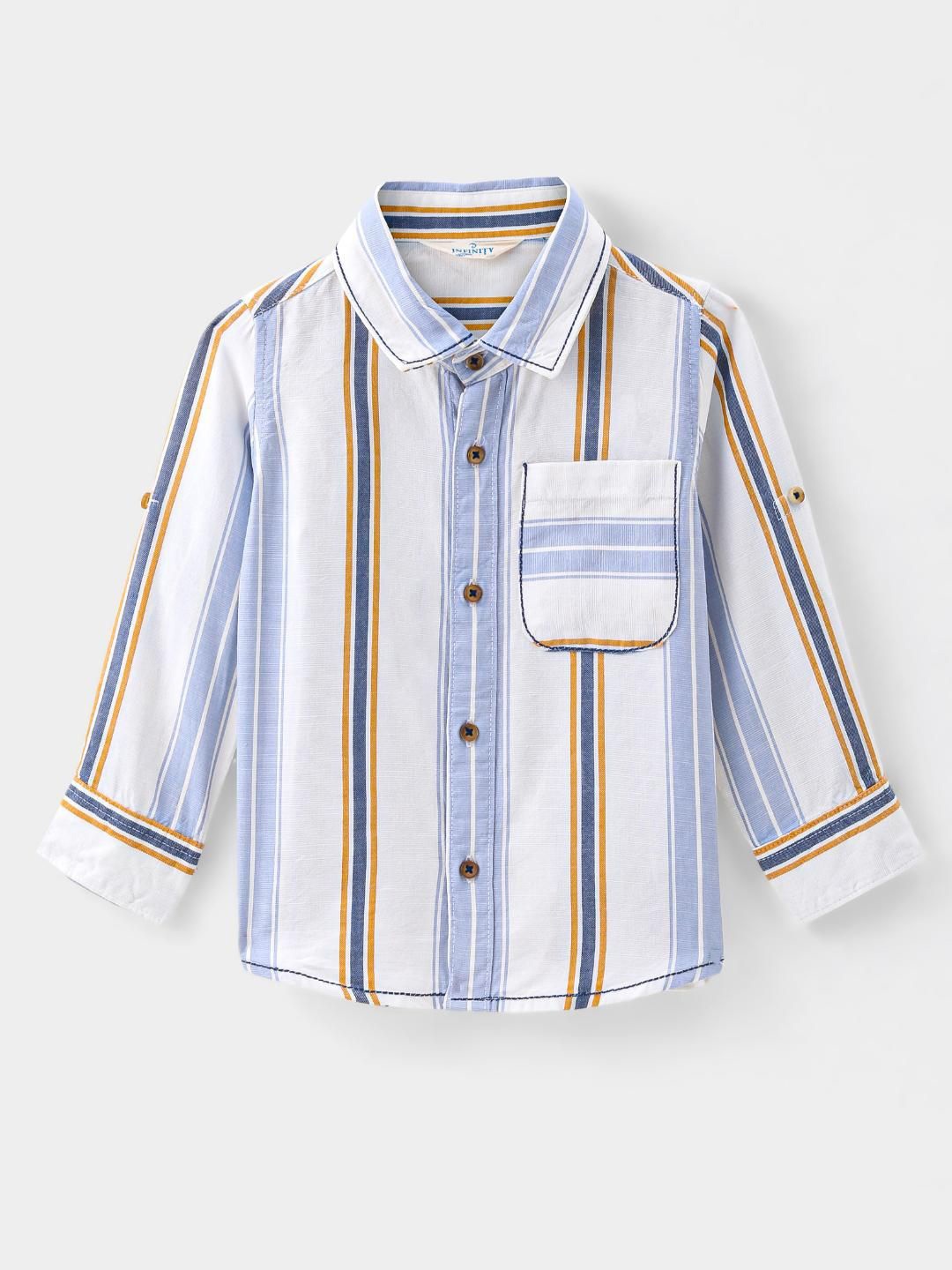 

Infinity Boys Tailored Fit Multi Stripes Opaque Striped Casual Shirt, White