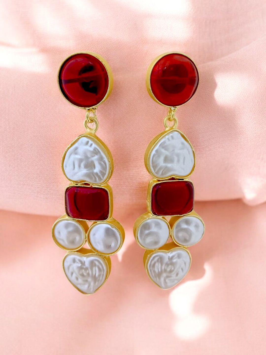 

TISHUL JEWELS Gold-Plated Artificial Stones Studded Contemporary Drop Earrings