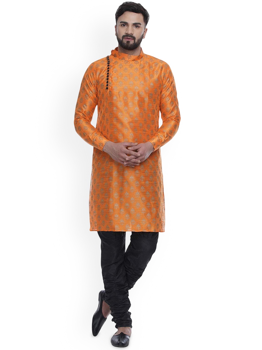 

VEERA PARIDHAAN Floral Woven Design Straight Jacquard Kurta, Orange