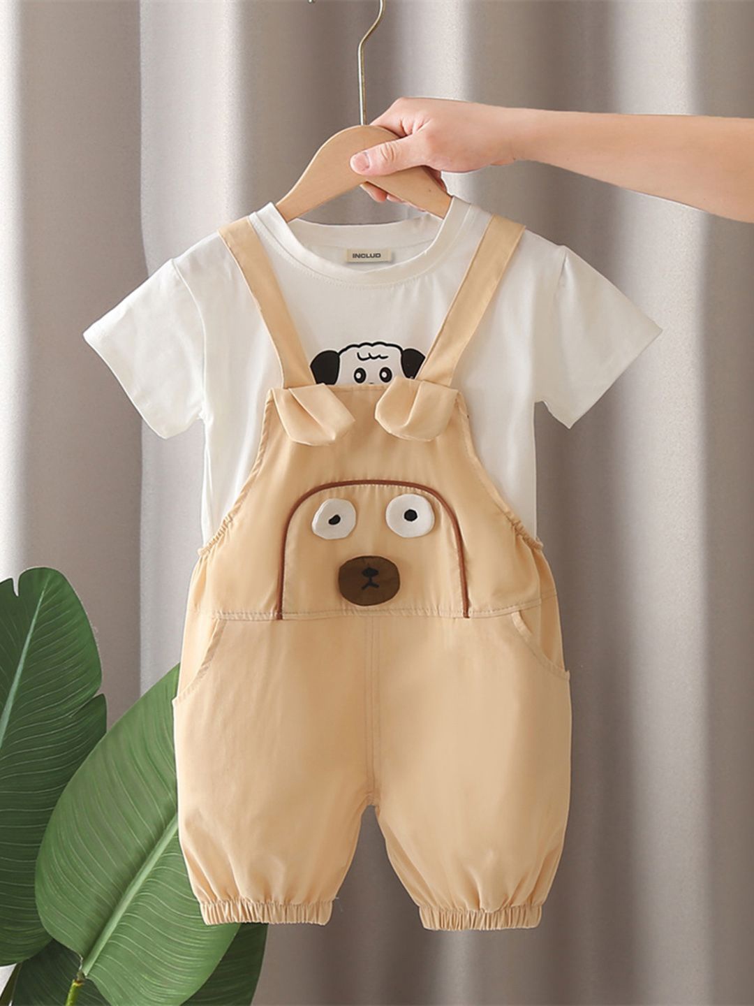 

INCLUD Boys Embroidered T-shirt With Trousers, Beige