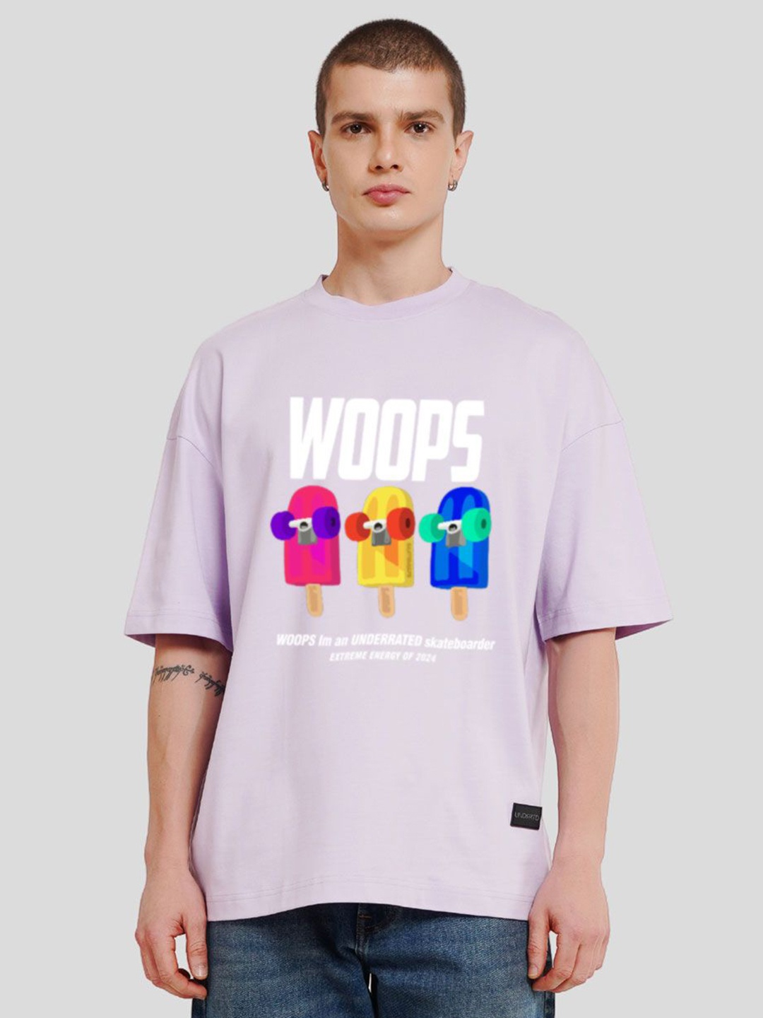 

Underrated Club Men Typography Printed Bio Finish Applique T-shirt, Lavender