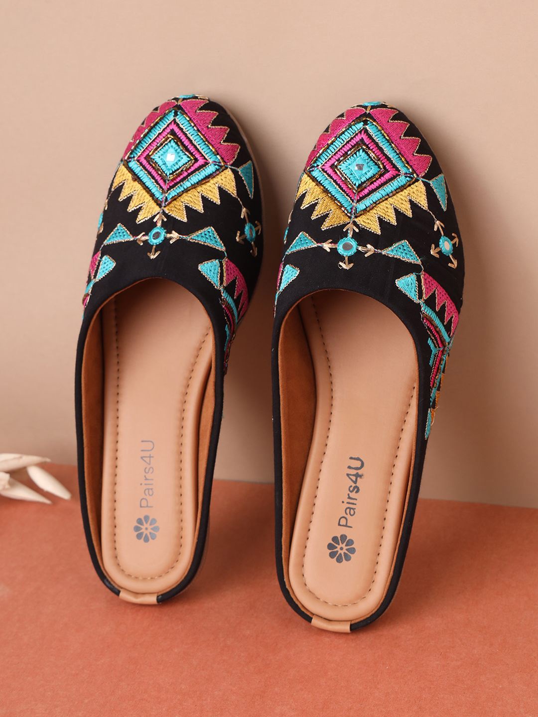 

Pairs4U Women Ethnic Mojaris With Embroidered Flats, Black