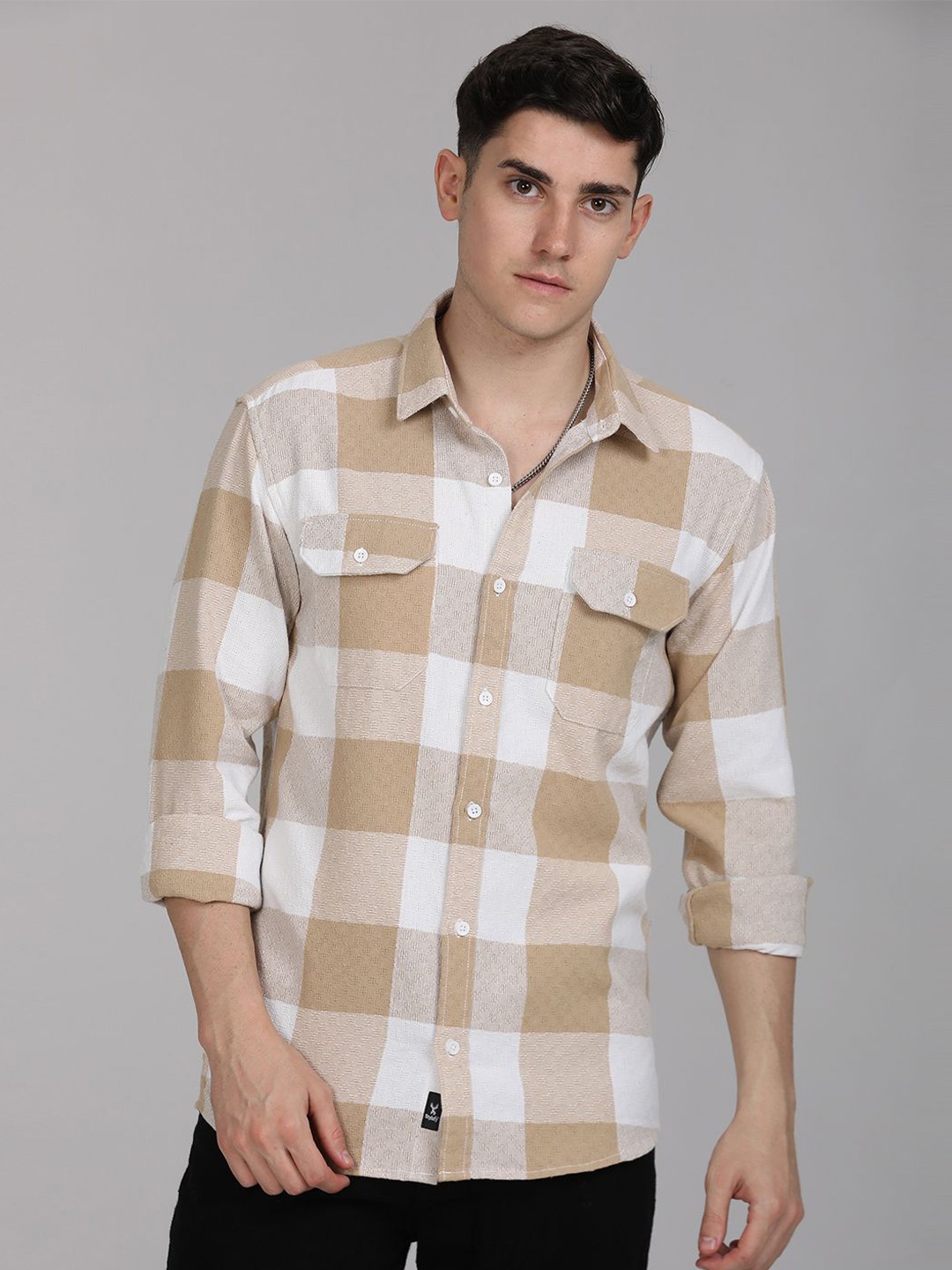 

STYLOFY Men Comfort Checked Formal Shirt, Beige