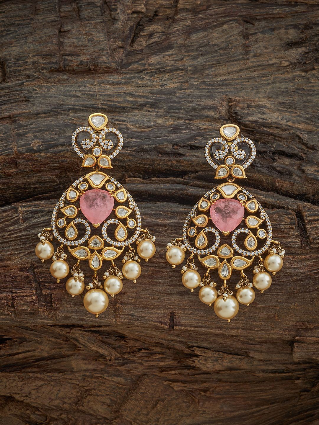 

Kushal's Fashion Jewellery Victorian-Plated Kundan Studded Contemporary Drop Earrings, Gold