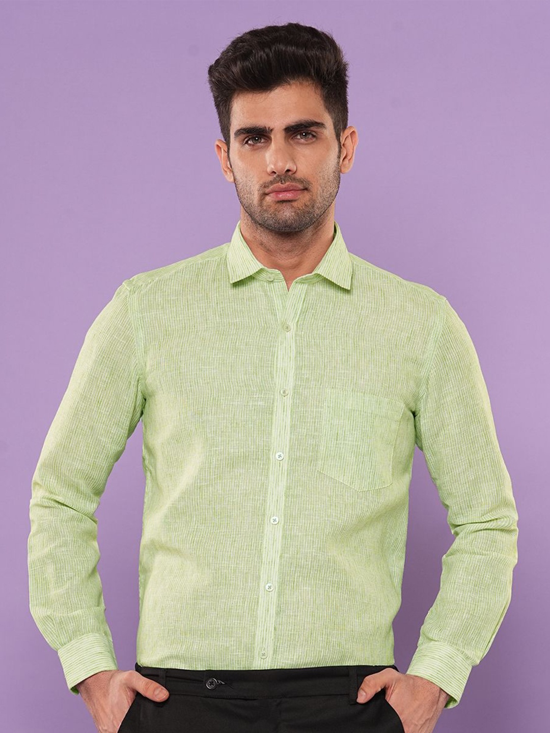 

John Philips Men Slim Fit Opaque Casual Shirt, Green