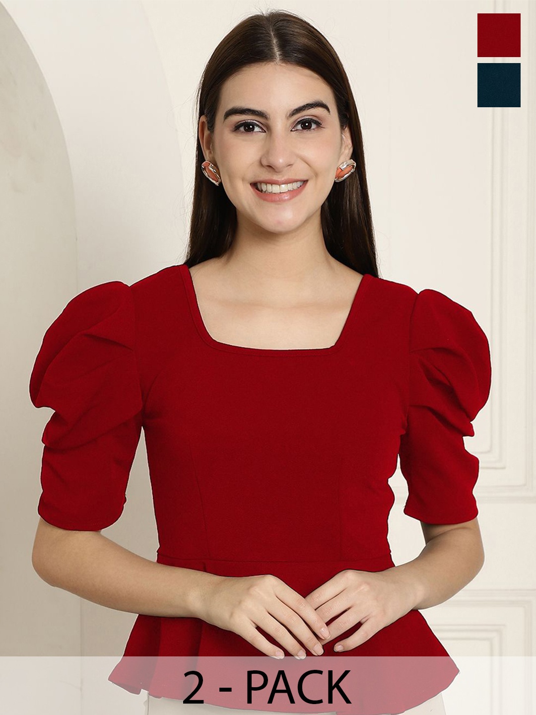 

Tromko Pack of 2 Women Top, Red