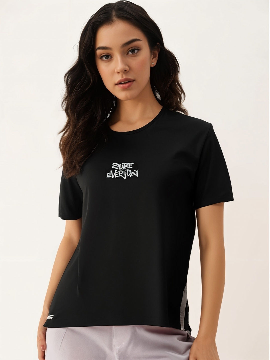 

MACK JONNEY Women Printed Raw Edge T-shirt, Black
