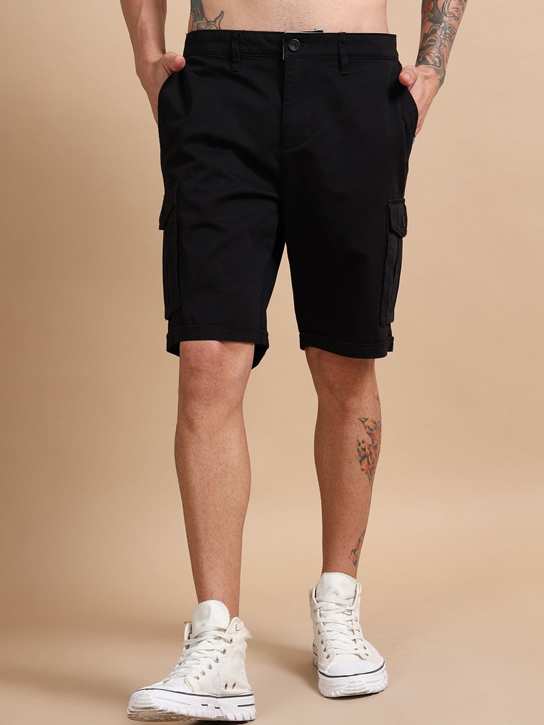 

RIGS AND RAGS Men Cotton Cargo Shorts, Black