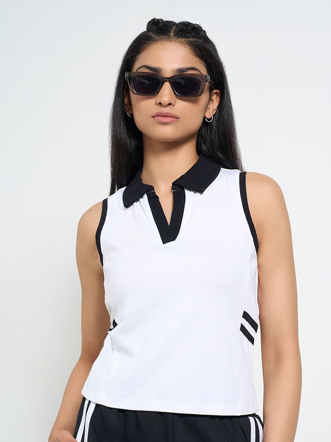 

Ajile by Pantaloons Solid Shirt Collar Cotton Top, White