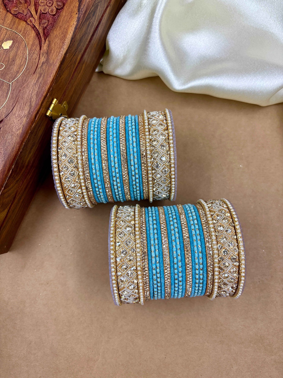 

Wedding Chuda by Hitesh Bangles Set Of 52 Stone Studded Velvet Bangles, Gold