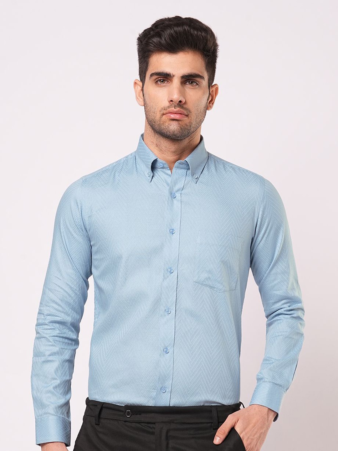 

John Philips Men Slim Fit Opaque Casual Shirt, Blue