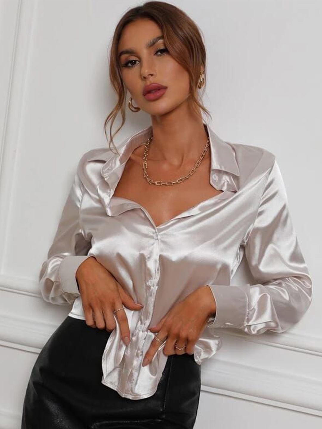 

HIGH BUY Women Comfort Opaque Casual Shirt, Silver