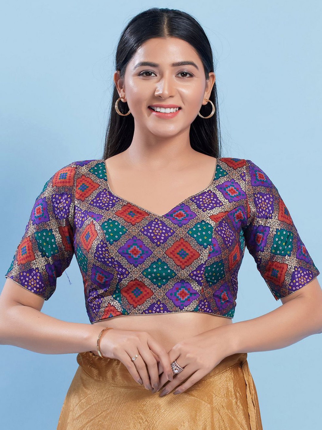 

VAMAS - THE DESIGNER BLOUSES Woven Design Brocade Zari Sweetheart Neck Padded Saree Blouse, Purple