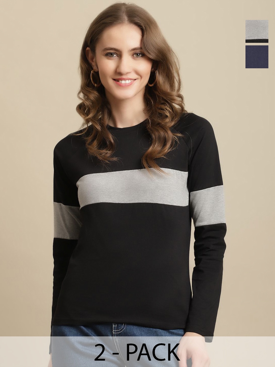 

Tromko Women 2 Colourblocked T-shirt, Multi