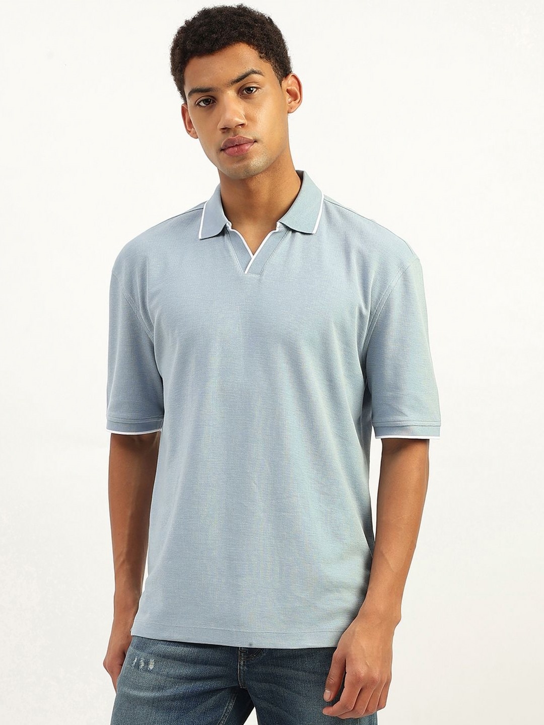 

United Colors of Benetton Men Checked Polo Collar Pure Cotton Pockets T-shirt, Blue