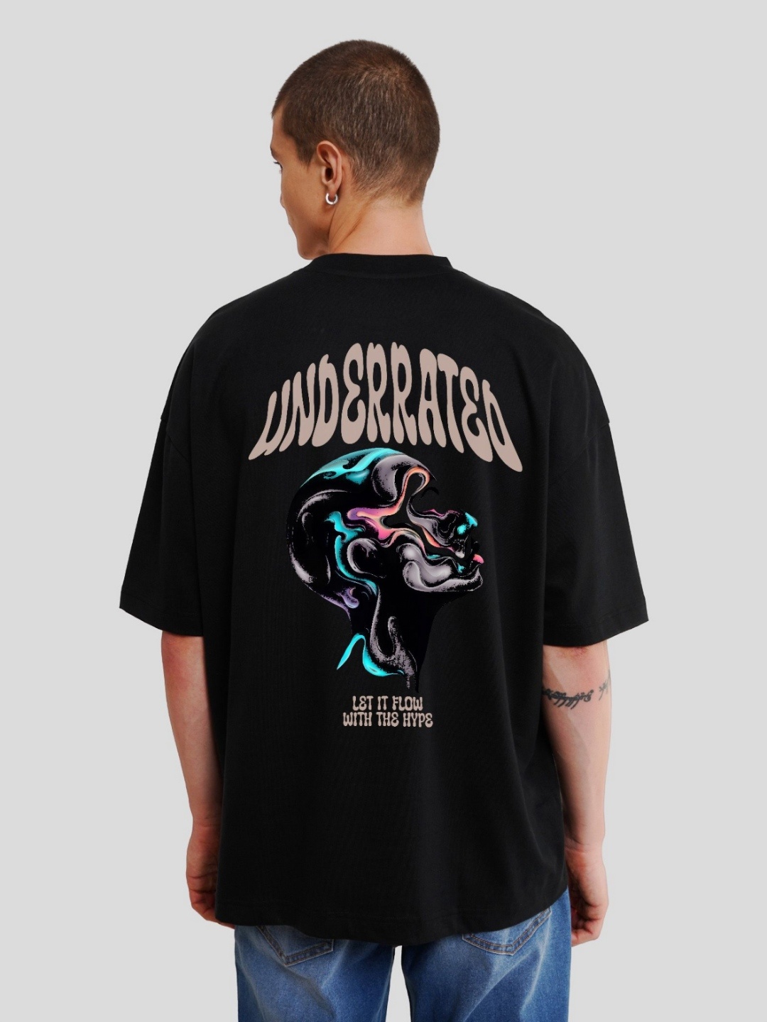 

Underrated Club Men Printed Bio Finish Raw Edge T-shirt, Black