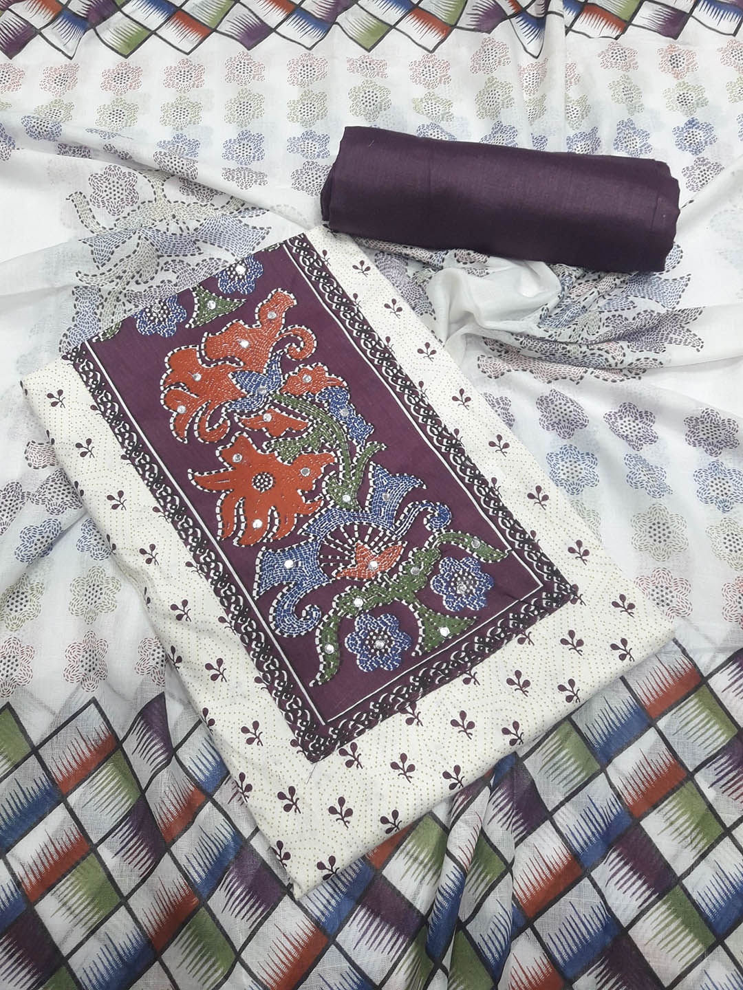 

REET MAHAL Printed Unstitched Dress Material, Purple