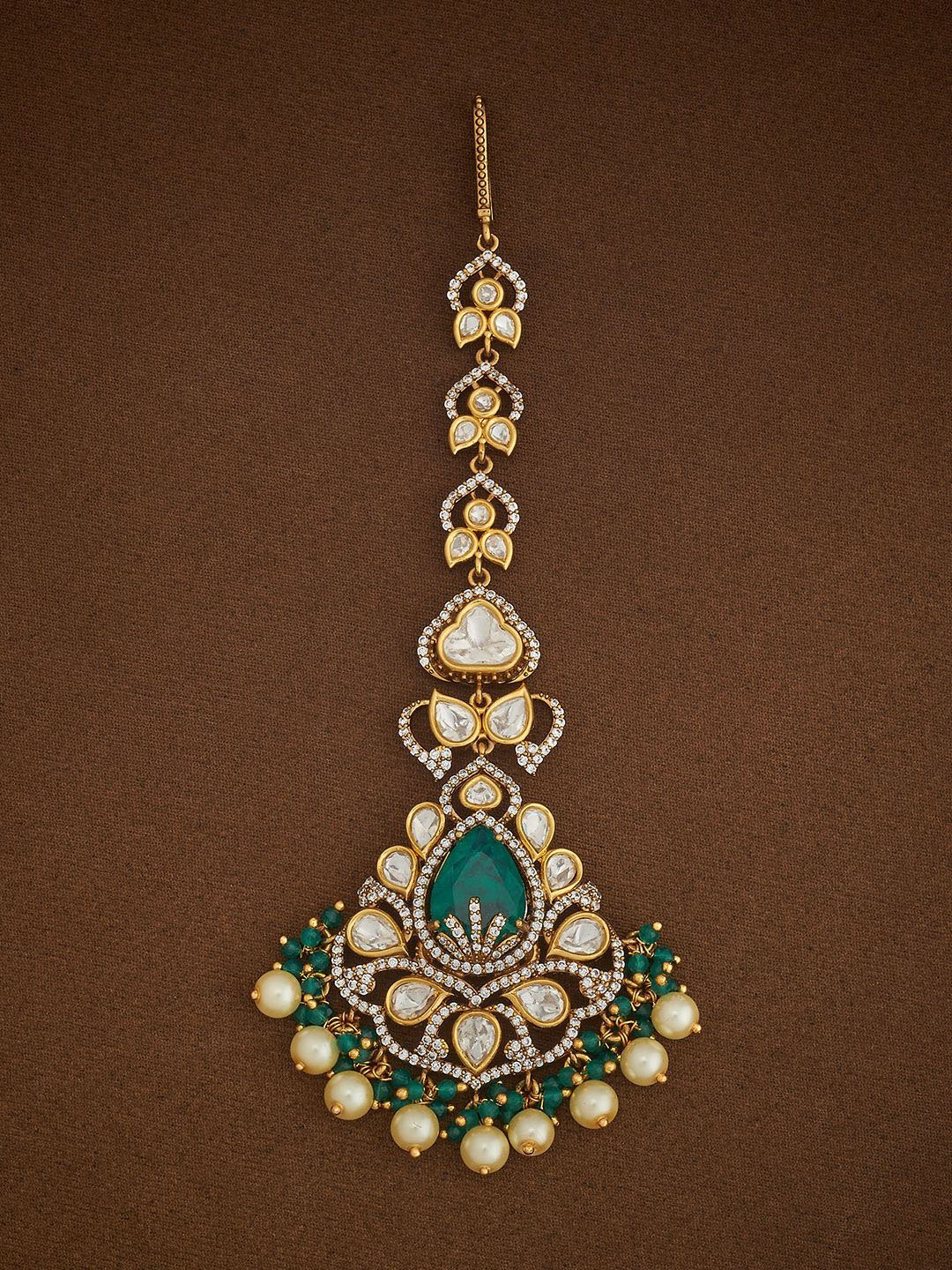 

Kushal's Fashion Jewellery Kundan Studded Maang Tikka Head Jewellery, Gold