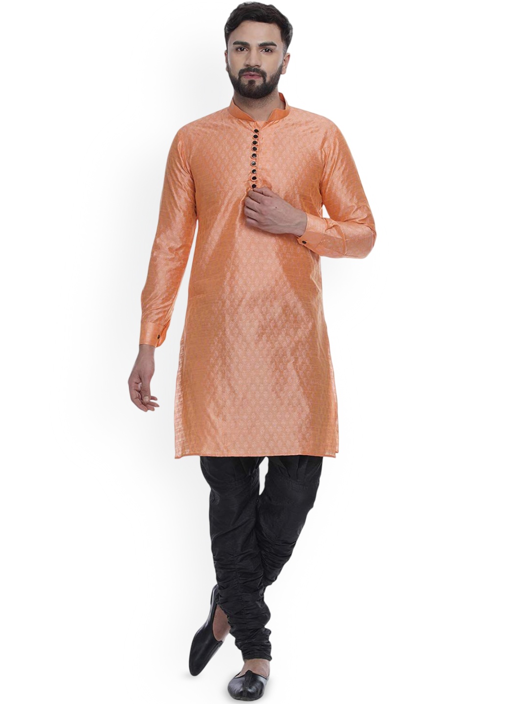

VEERA PARIDHAAN Men Geometric Jacquard Kurta, Peach