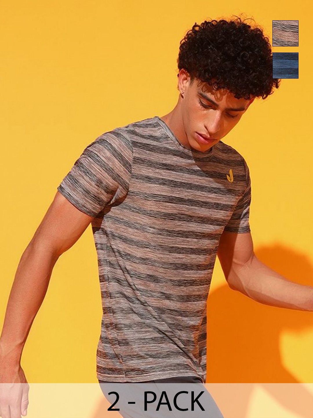 

GLITO Men 2 Striped Slim Fit T-shirt, Blue