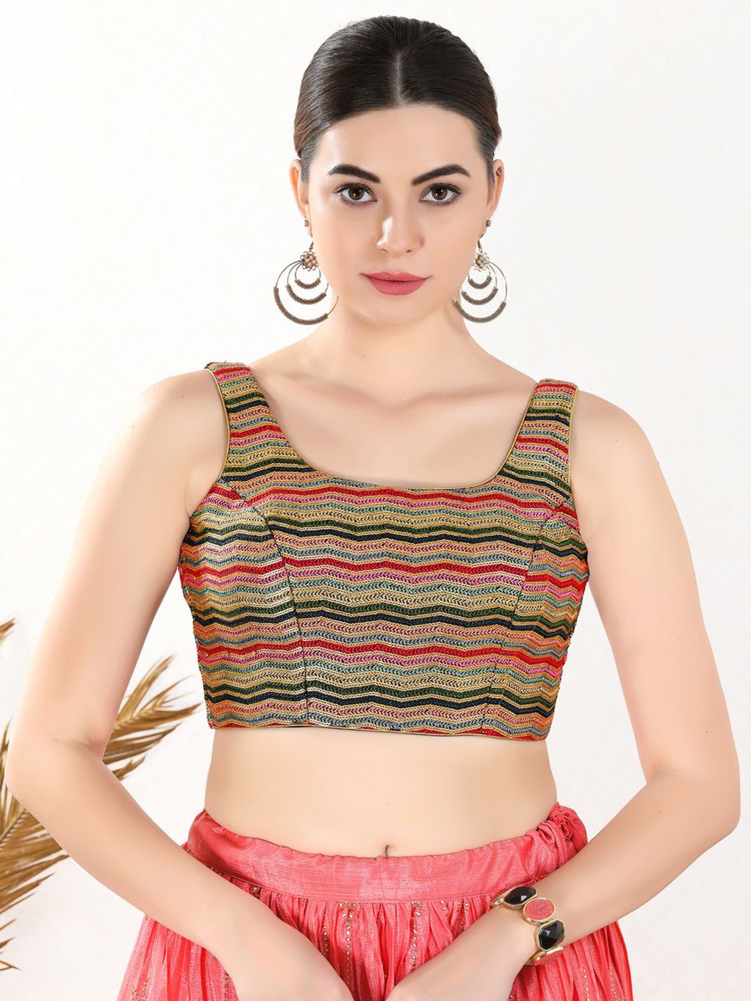 

VAMAS - THE DESIGNER BLOUSES Woven Design Square Neck Padded Saree Blouse, Black