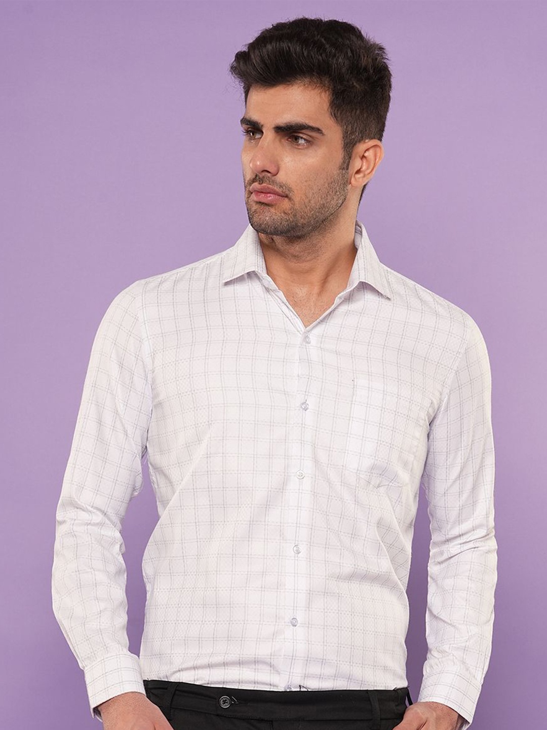 

John Philips Men Slim Fit Opaque Checked Casual Shirt, Grey