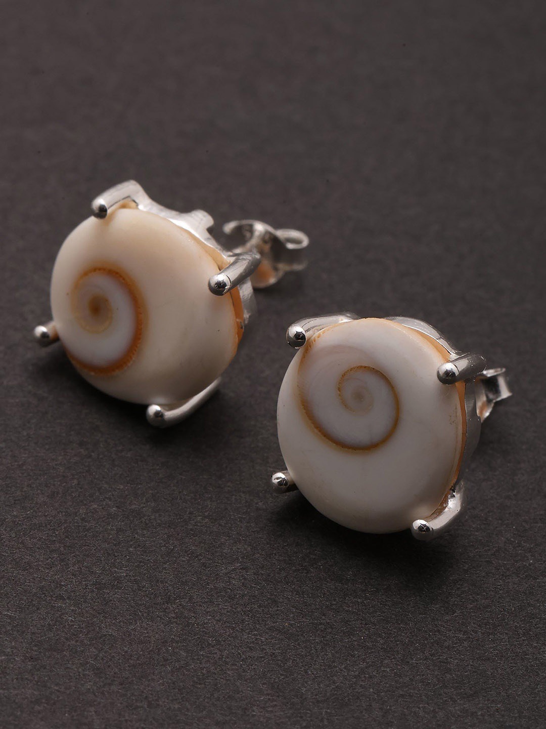 

Exotic India Sterling Silver Circular Shaped Silver-Plated Gemstone Studs Earrings, White