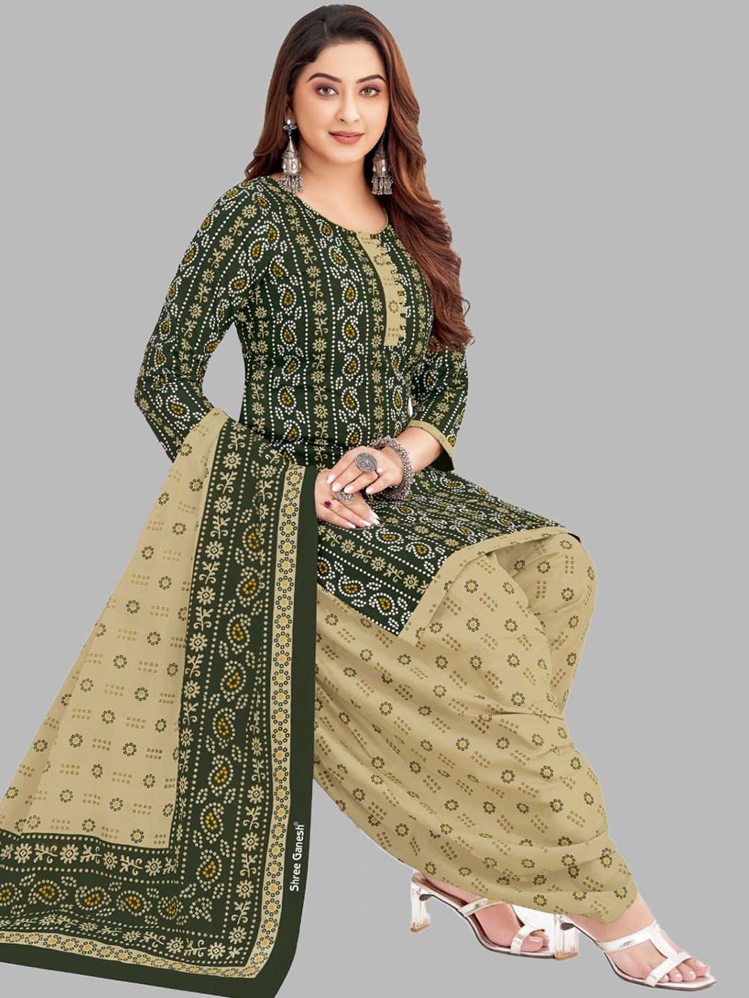

SIMPLYETHNIC Printed Unstitched Dress Material, Green