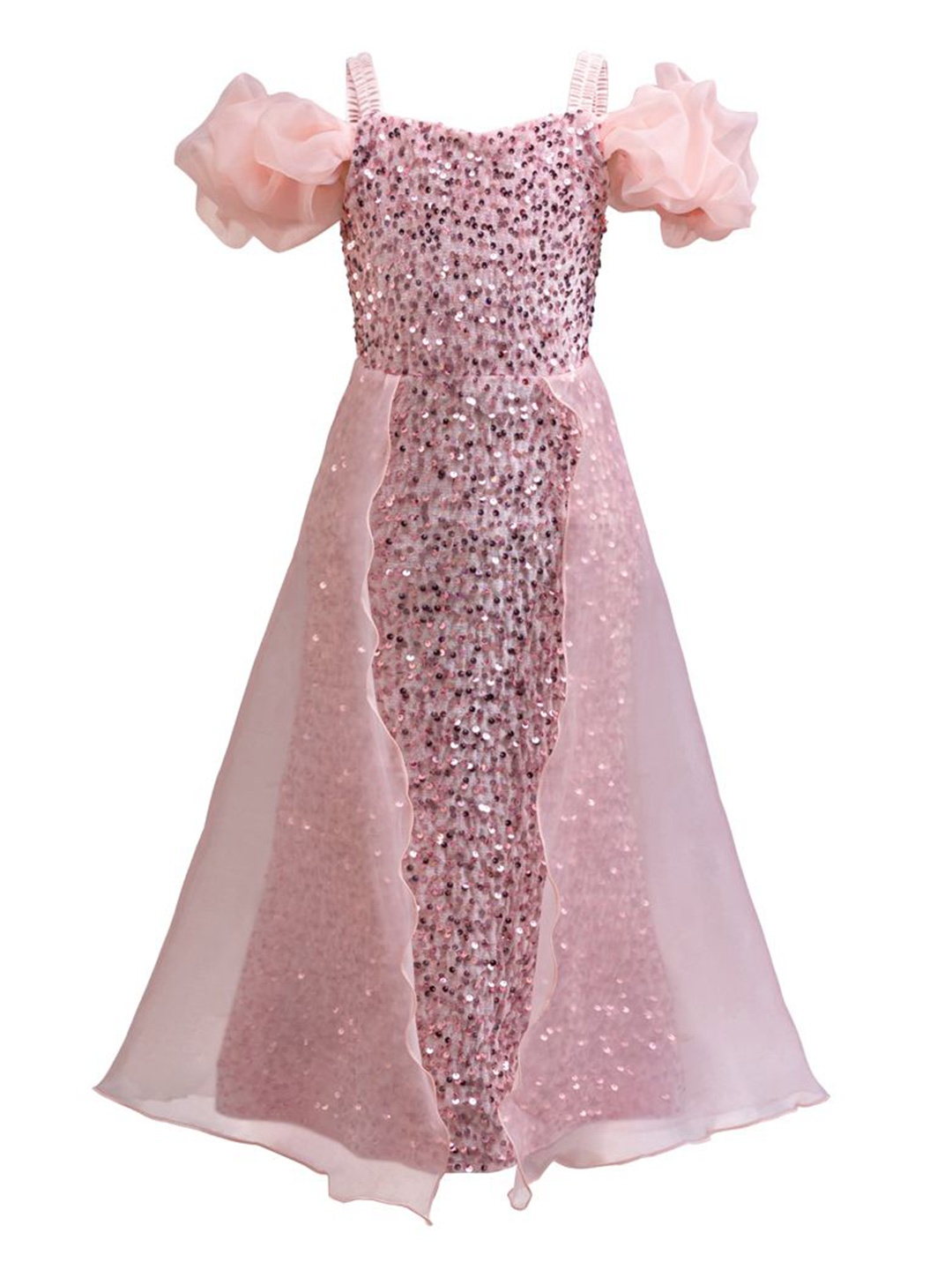 

StyleCast x Revolte Girls Embellished Shoulder Straps Puff Sleeve Maxi Gown Dress, Pink