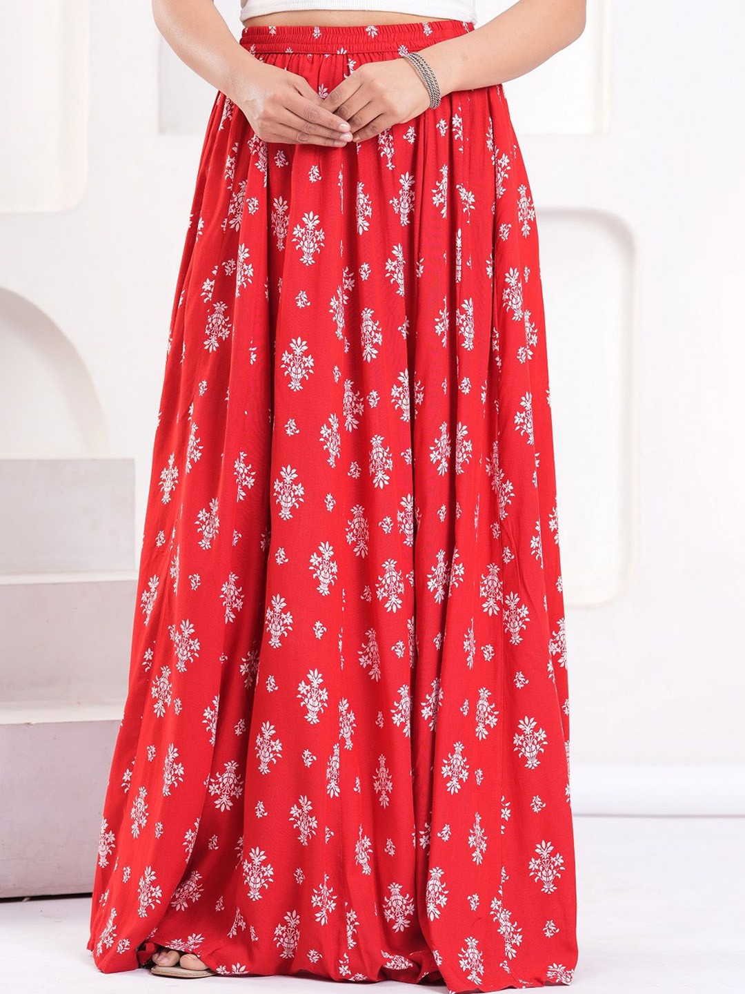 

Clothy N Wave Printed Flared Maxi Skirt, Red
