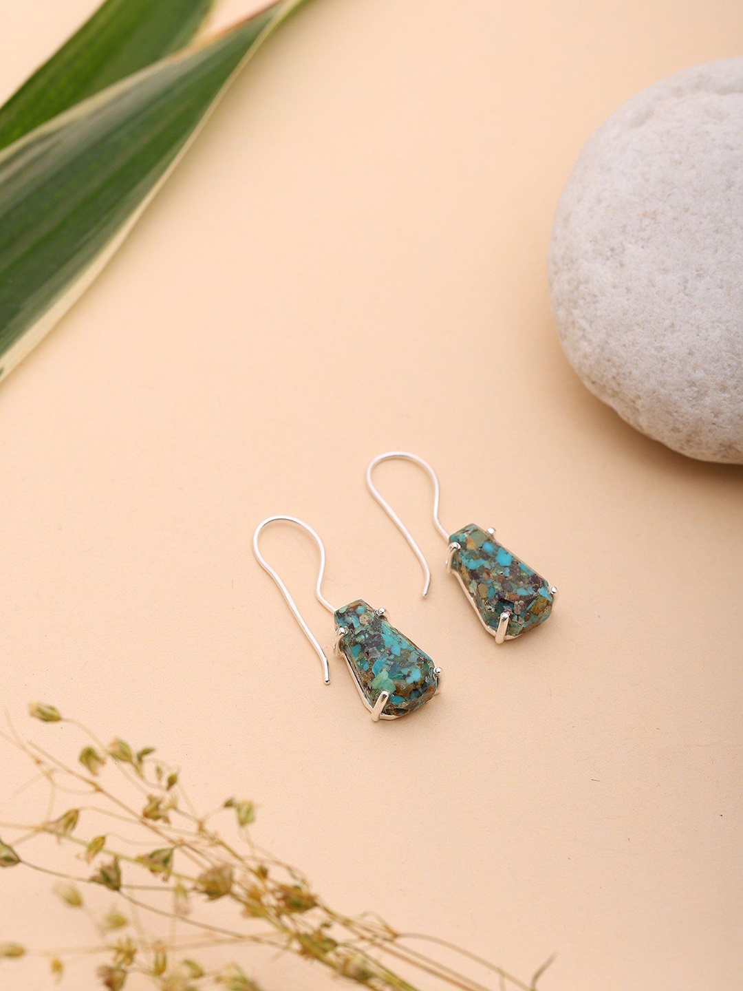 

Exotic India Sterling Silver Silver-Plated Contemporary Mexican Copper Turquoise Half Hoop, Turquoise blue