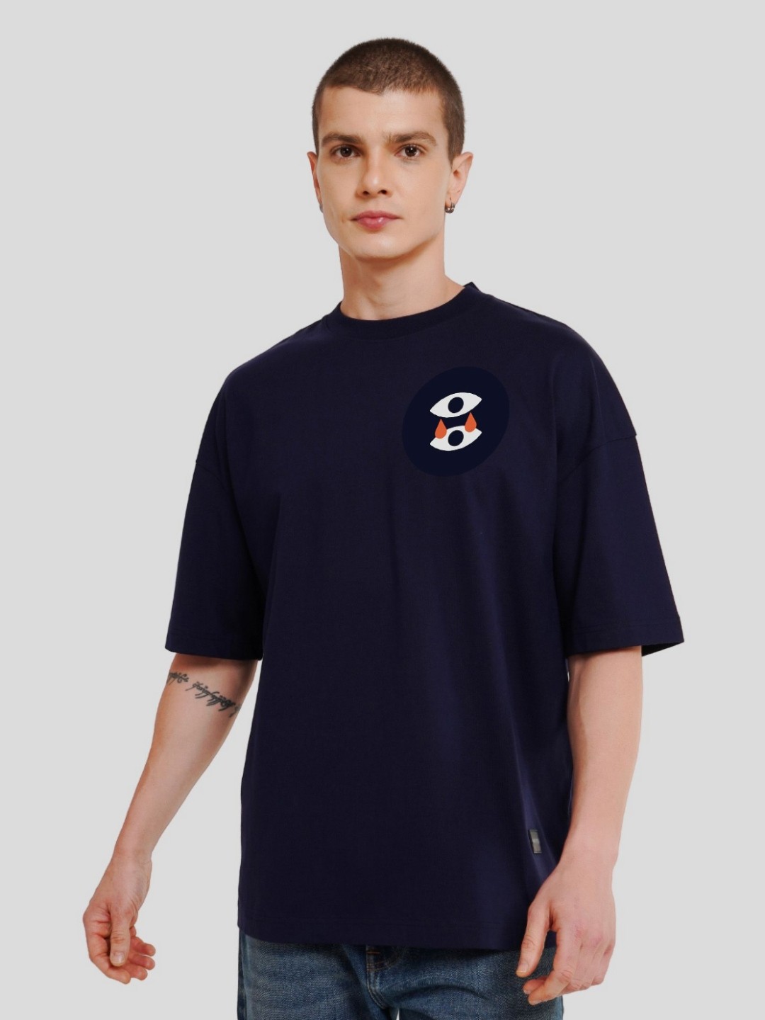 

Underrated Club Men Printed Drop-Shoulder Sleeves Bio Finish Pockets T-shirt, Navy blue
