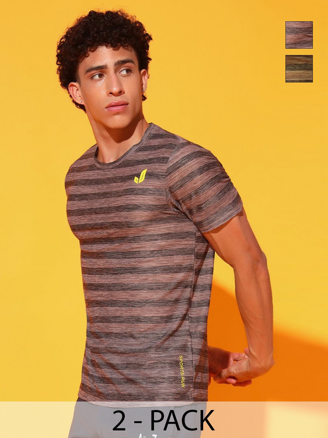

GLITO Men 2 Striped Slim Fit T-shirt, Green