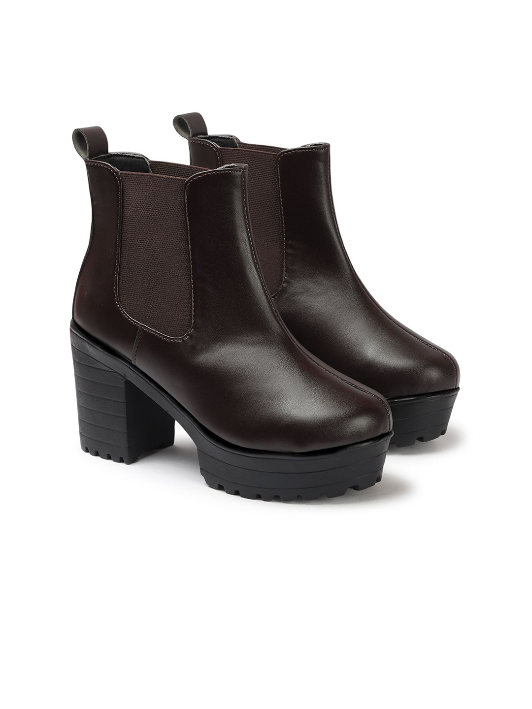 

Kliev Paris Women Round Toe Block Heel Boots, Brown