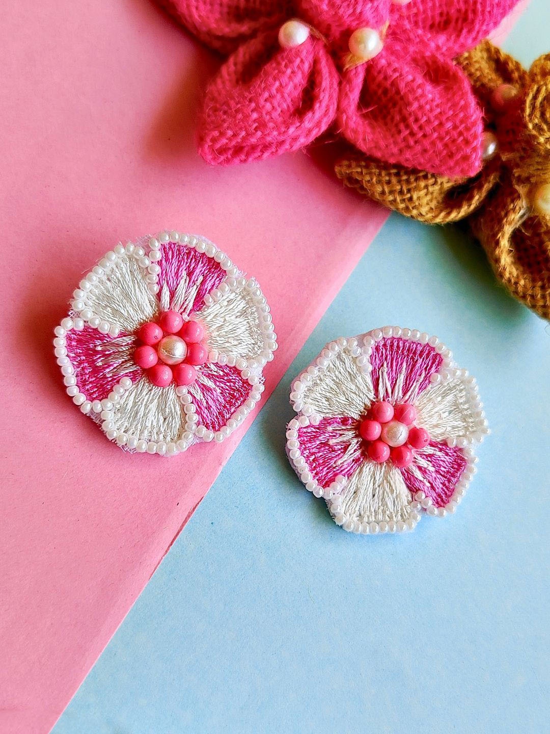 

Sangria Beaded Bohemian Floral Shaped Studs, Pink