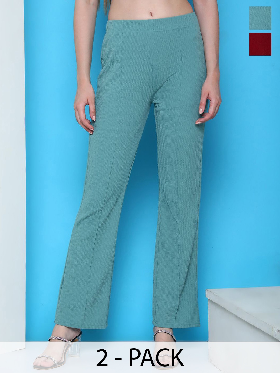 

Tromko Women Pack Of 2 Relaxed High-Rise Trousers, Blue