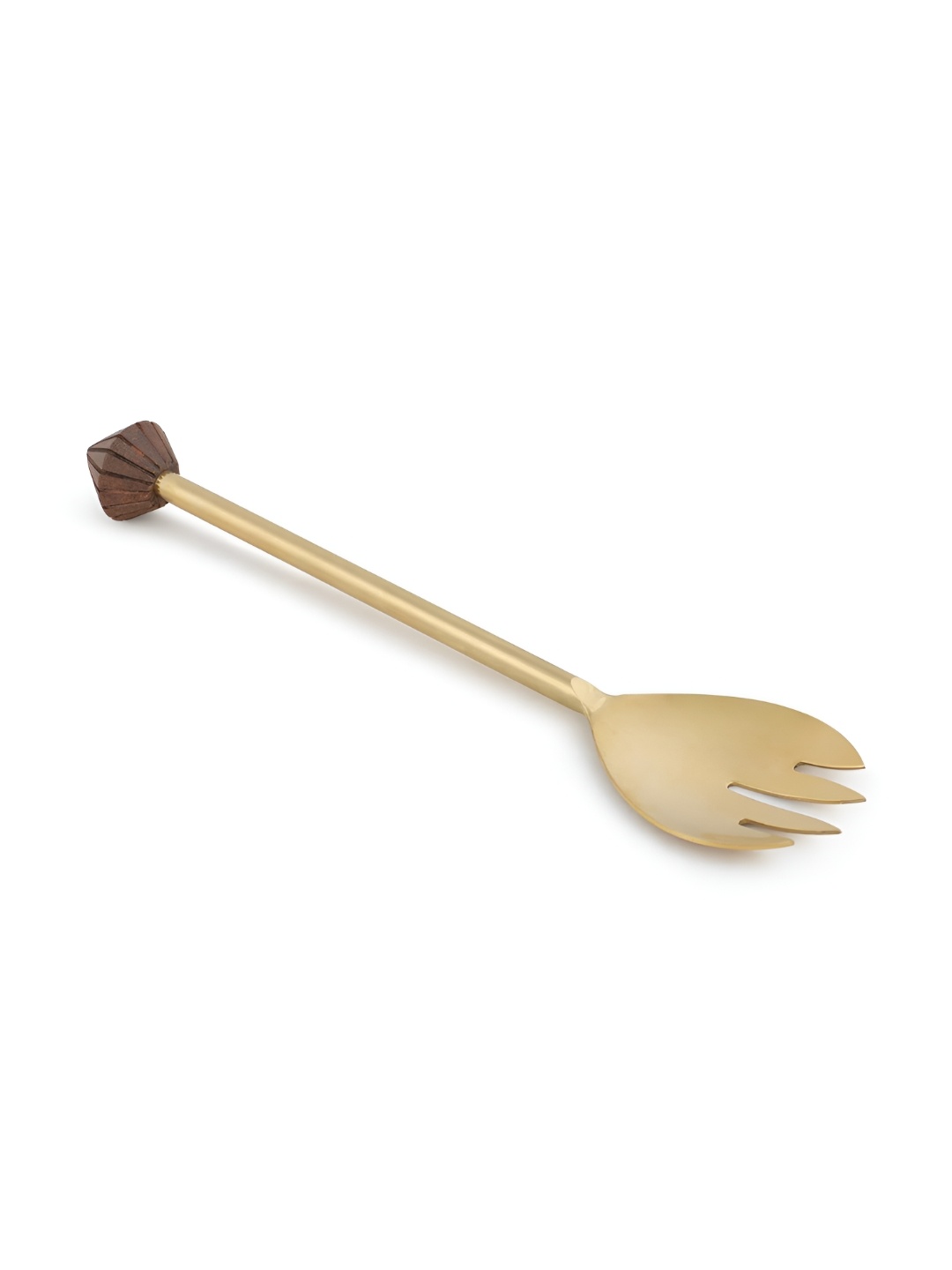 

IAAH Gold Toned Stainless Steel & Acacia Wood Groovy Serving Fork