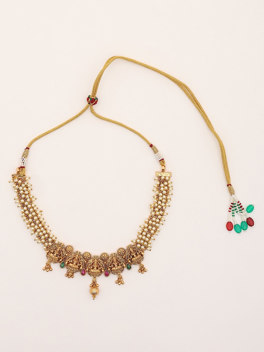 

Exotic India Artificial Stones Studded Traditional Goddess Lakshmi Necklace & Earrings Set, Gold