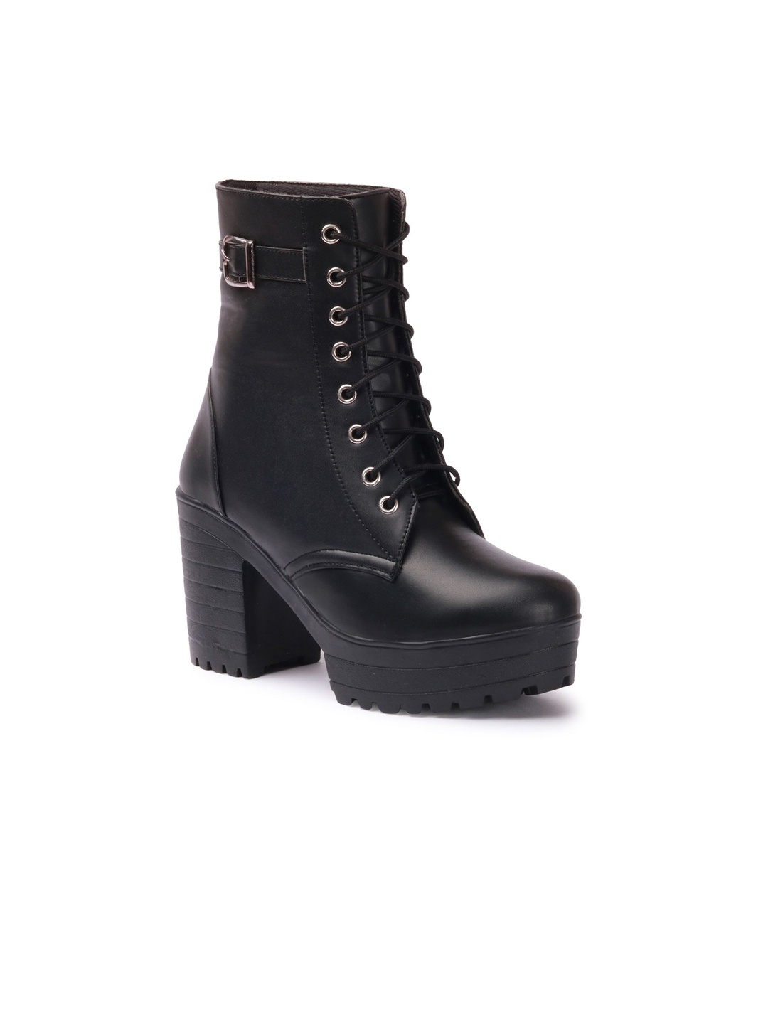 

STRASSE PARIS Women High-Top Block Heel Lace-Ups Boots, Black