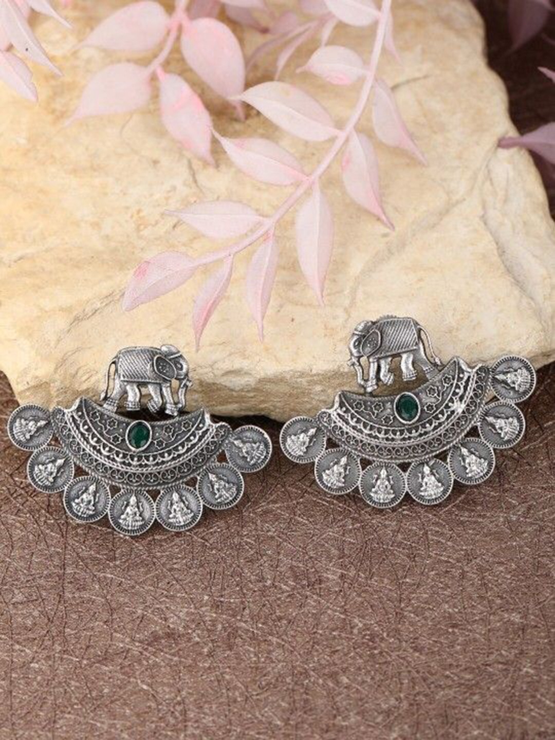 

Sangria Silver-Plated Half-Moon Oxidised Drop Earrings