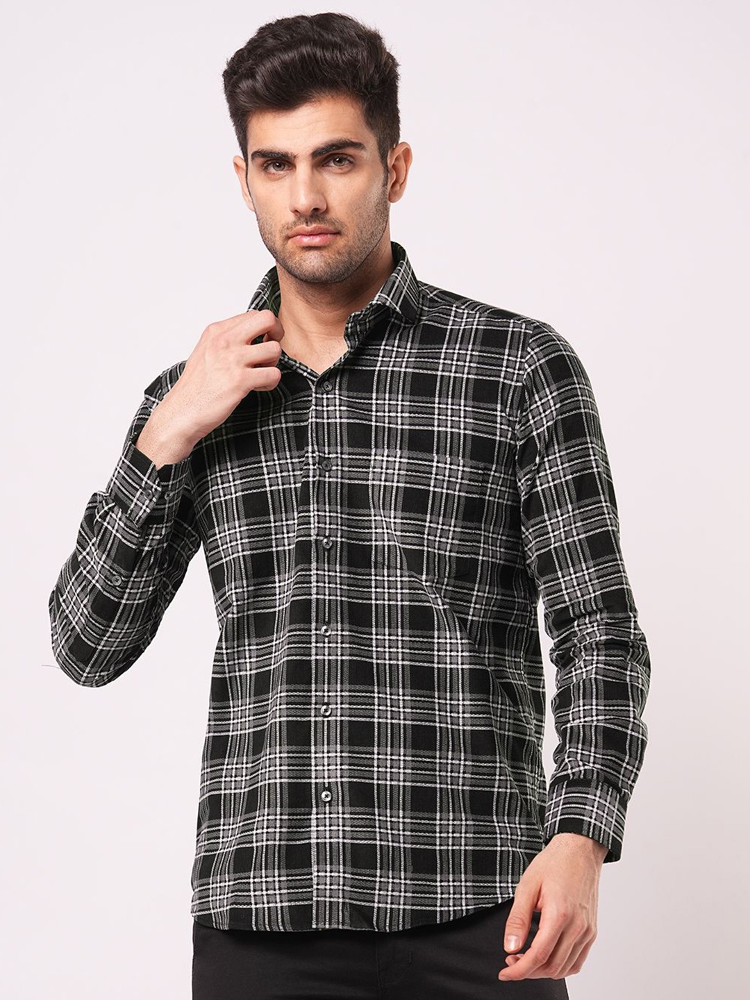 

John Philips Men Slim Fit Tartan Checks Opaque Checked Casual Shirt, Black
