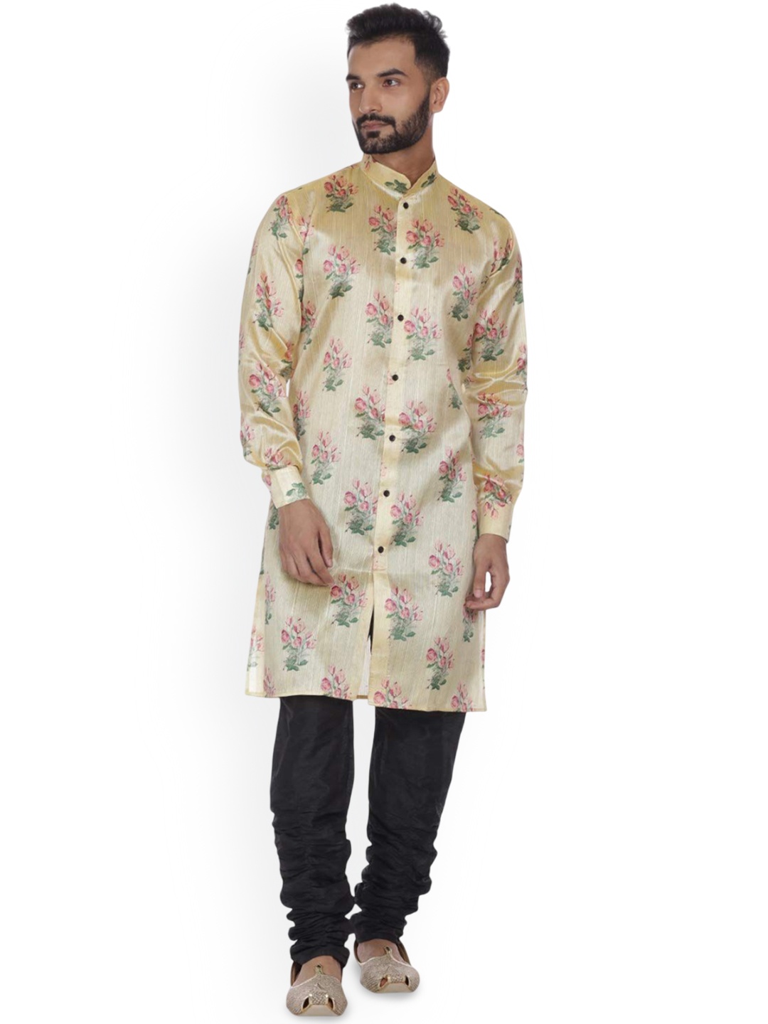 

VEERA PARIDHAAN Floral Printed Mandarin Collar Straight Kurta, Beige